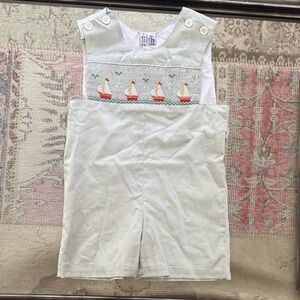 Charming Light Green Kids Romper with Sailboat Embroidery